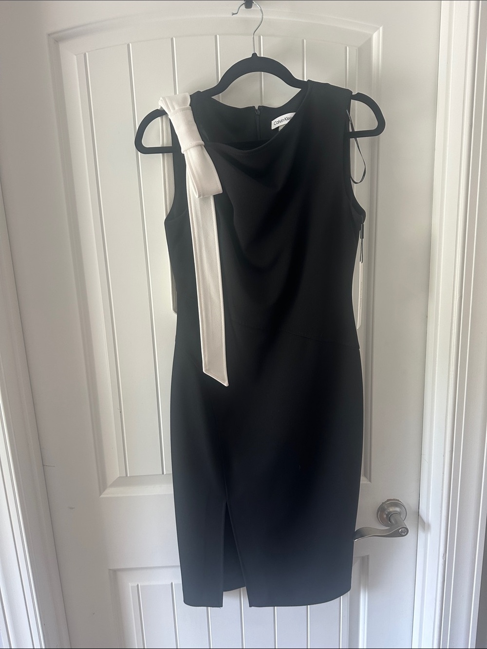 Calvin Klein Sheath Dress with white Bow over the shoulder